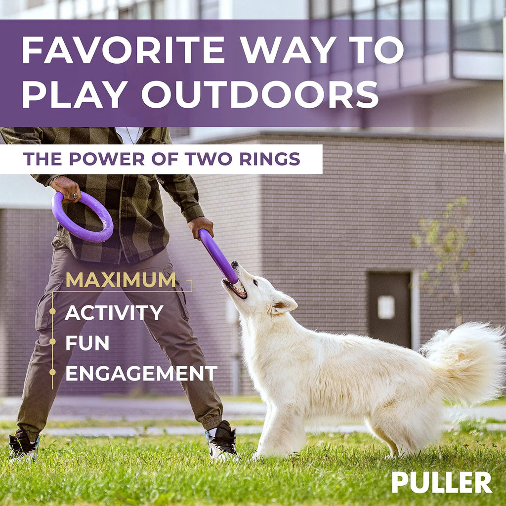 Puller Outdoor Dog Ring Toys STANDARD TWO RingsDog Fetch Toy Tug of War Dog Toy for Small Medium Large Dogs Dog Ball & Soft Dog Frisbee Alt Outside Do