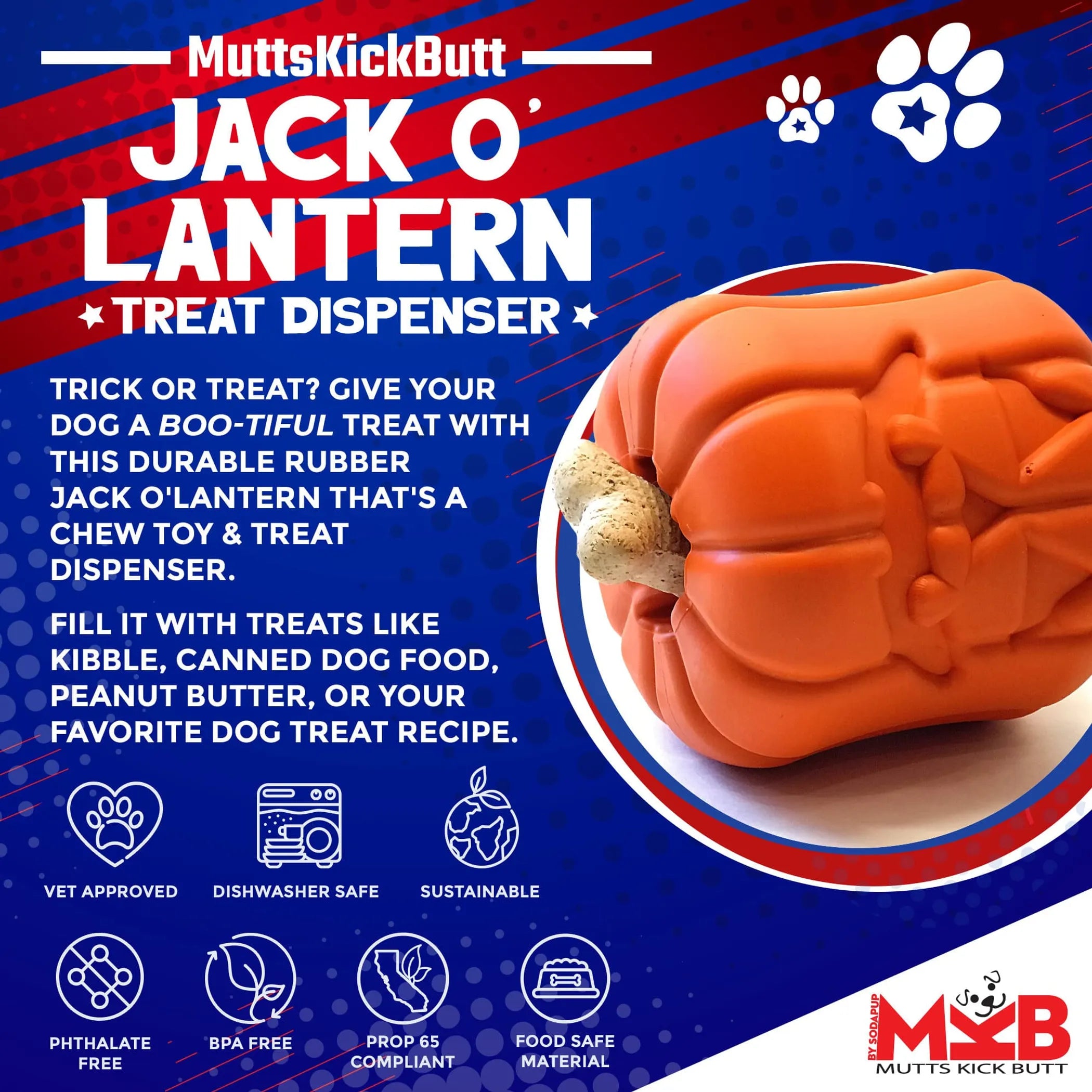 Jack O' Lantern Dog Toy - Durable Halloween Chew Toy for Large Dogs