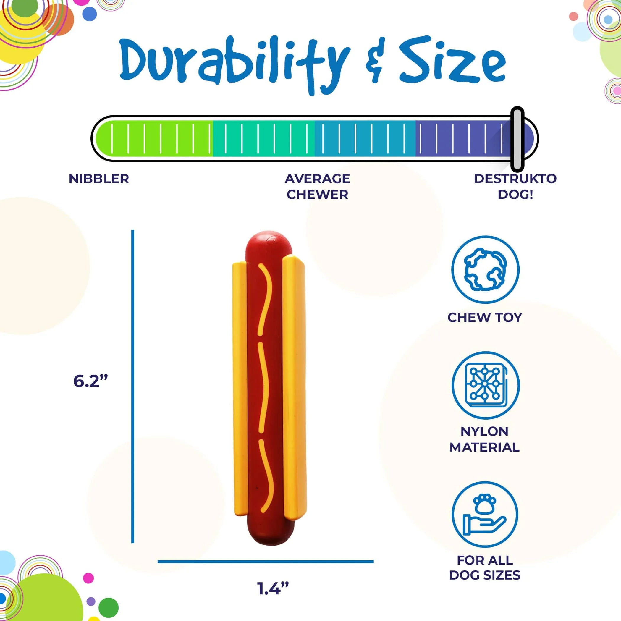 Hot Dog Nylon Dog Toy for Aggressive Chewers
