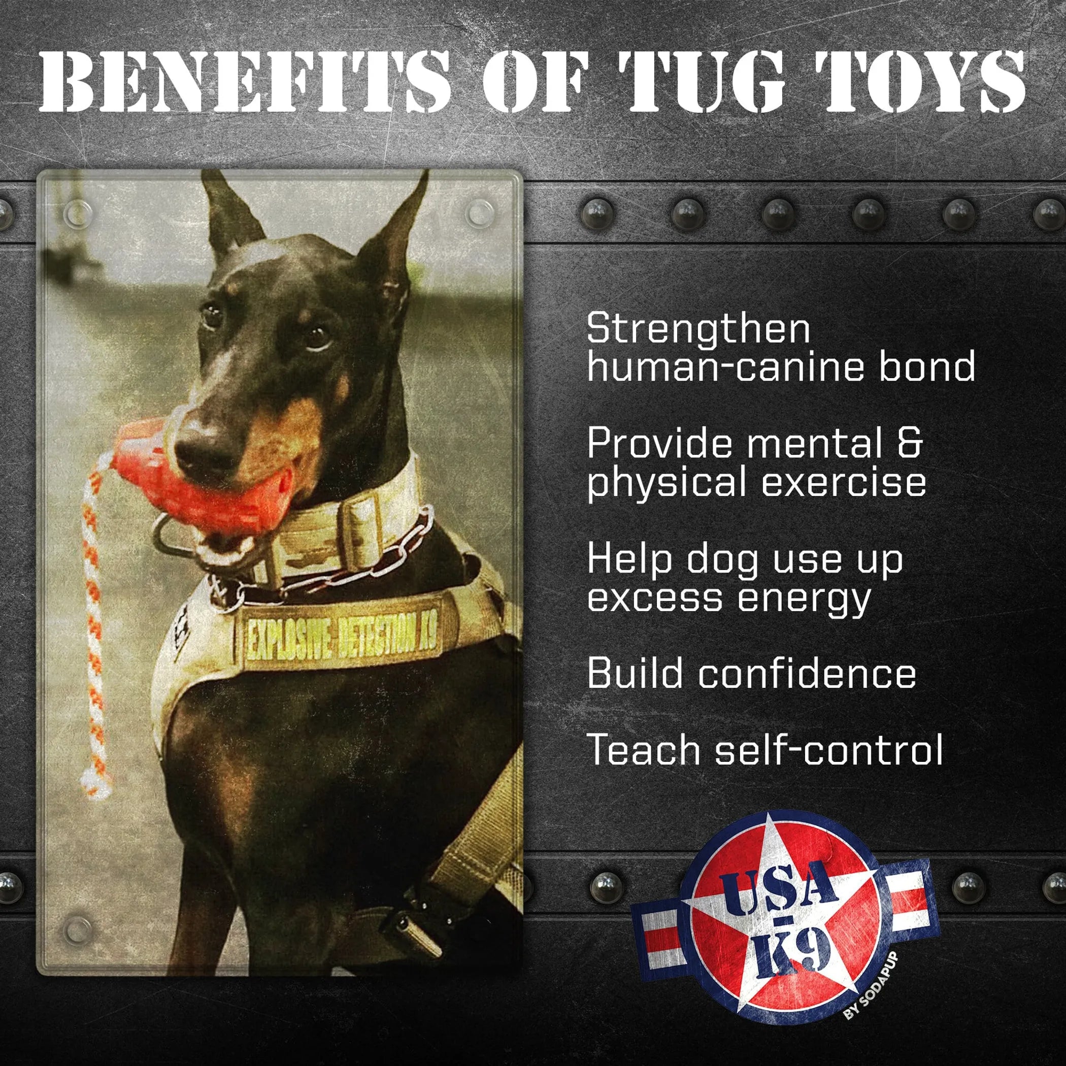USA-K9 Grenade Shaped Rubber Dog Toy - Chew, Treat Dispenser & Tug Toy